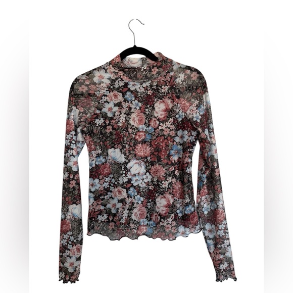 Lace Sheer Floral Mesh Mockneck Going Out Top Women’s Size Small - Picture 5 of 8